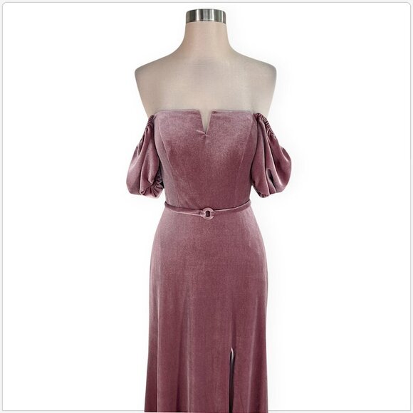 Morilee Mori Lee Desert Rose Velvet Stretch Pouf Sleeve Off Shoulder Dress NWT 4 - Picture 4 of 7